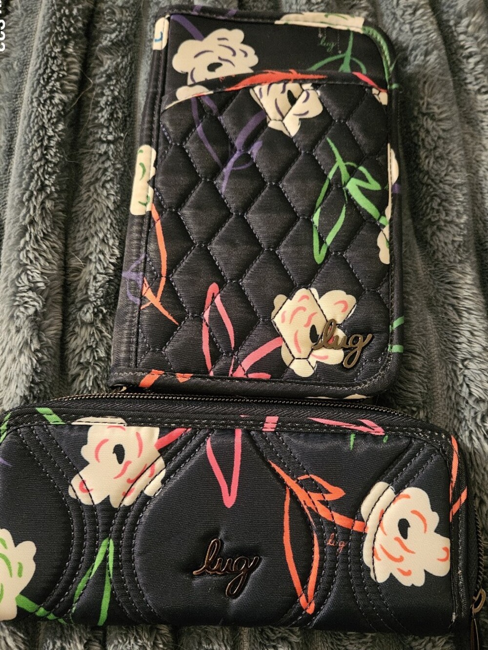 lug Quilted Black Floral Wallet Set